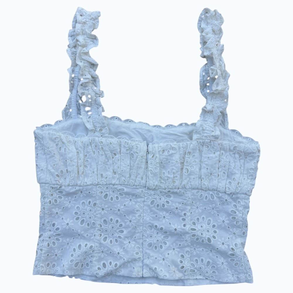Tularosa Eyelet Crop Top Bohemian Ruffle Cotton Blouse Medium Sold by Revolve - Picture 7 of 11
